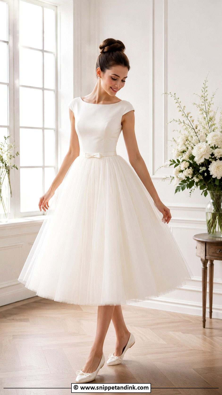 Audrey Hepburn Wedding Dress With Ballet Flats - Snippet and Ink - 30 Audrey Hepburn Wedding Dress Ideas