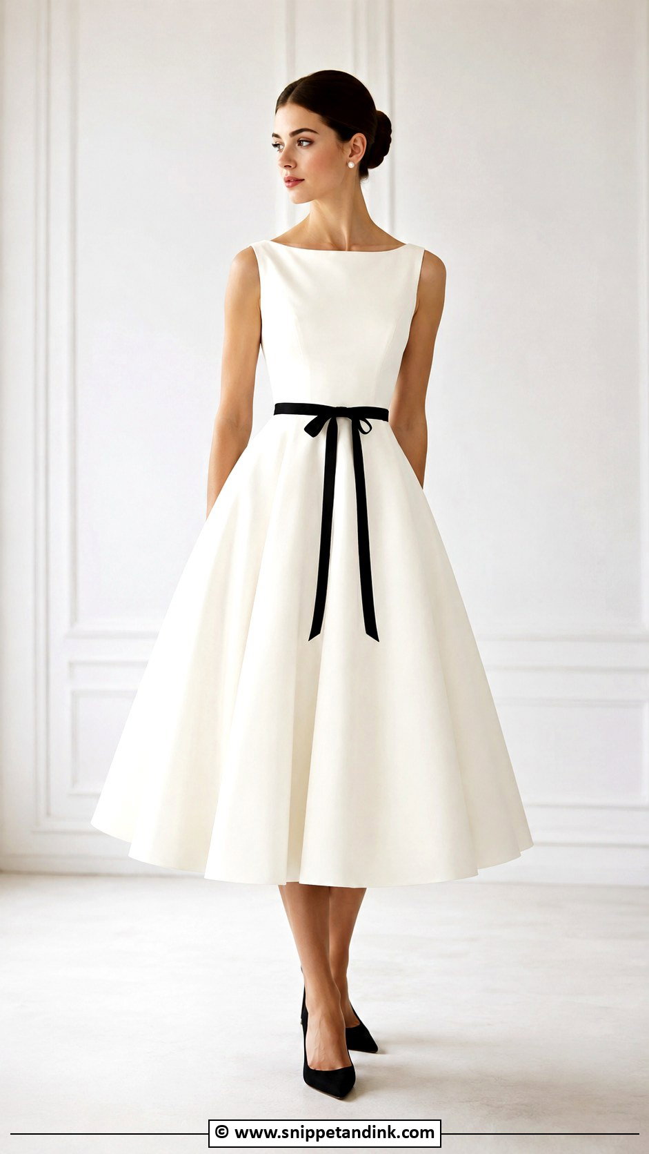 Audrey Hepburn Wedding Dress With Black Ribbon - Snippet and Ink - 30 Audrey Hepburn Wedding Dress Ideas