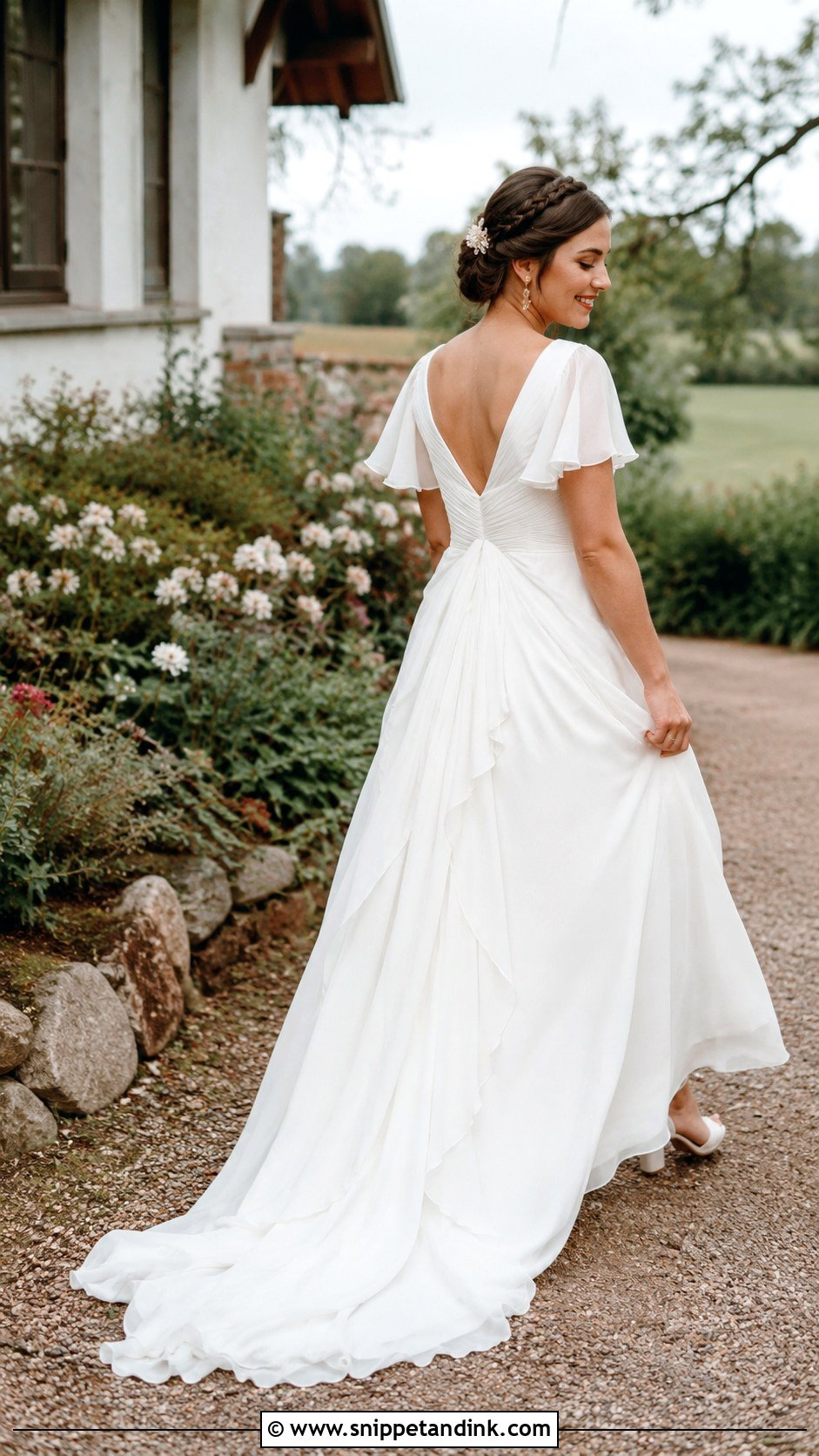 Austrian Bustle Chiffon A Line Dress - Snippet and Ink - 20 Bustled Wedding Dress Ideas