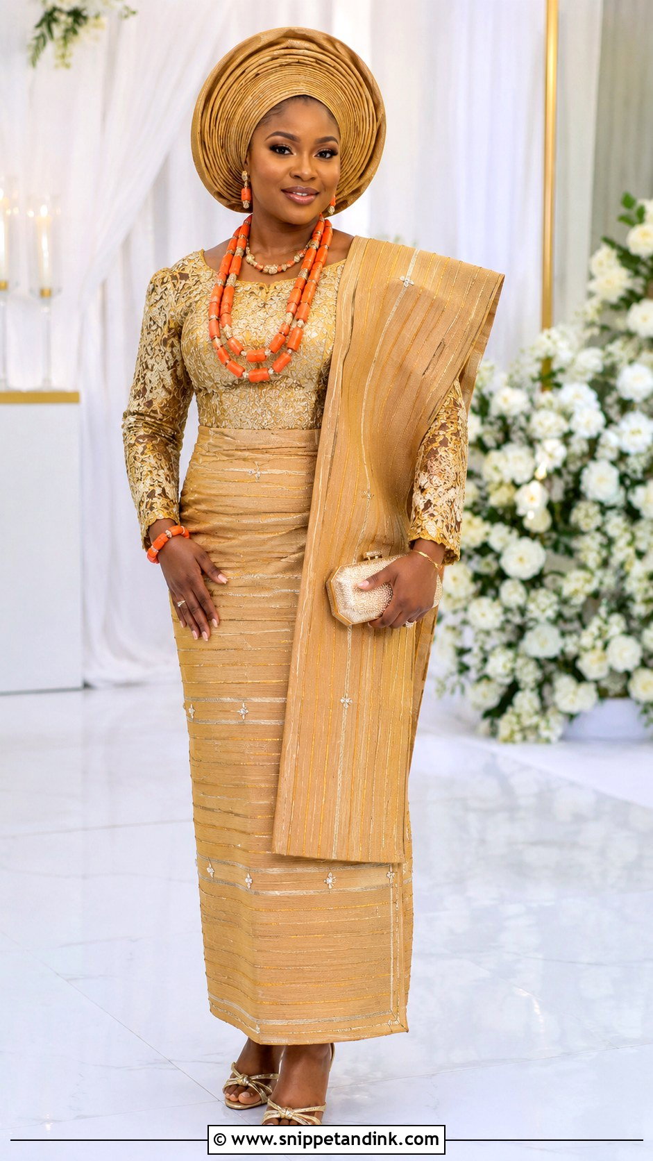 Auto Bridal Gele With Aso Oke Skirt Set - Snippet and Ink - 20 Bridal Gele Styles