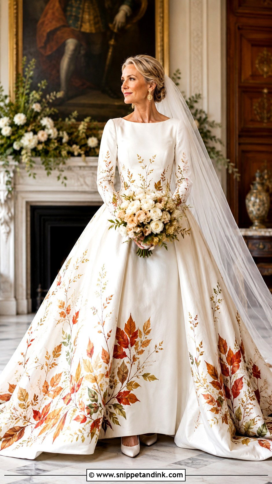 Autumn Leaf Hand Painted Wedding Dress - Snippet and Ink - 20 Hand Painted Wedding Dress Ideas