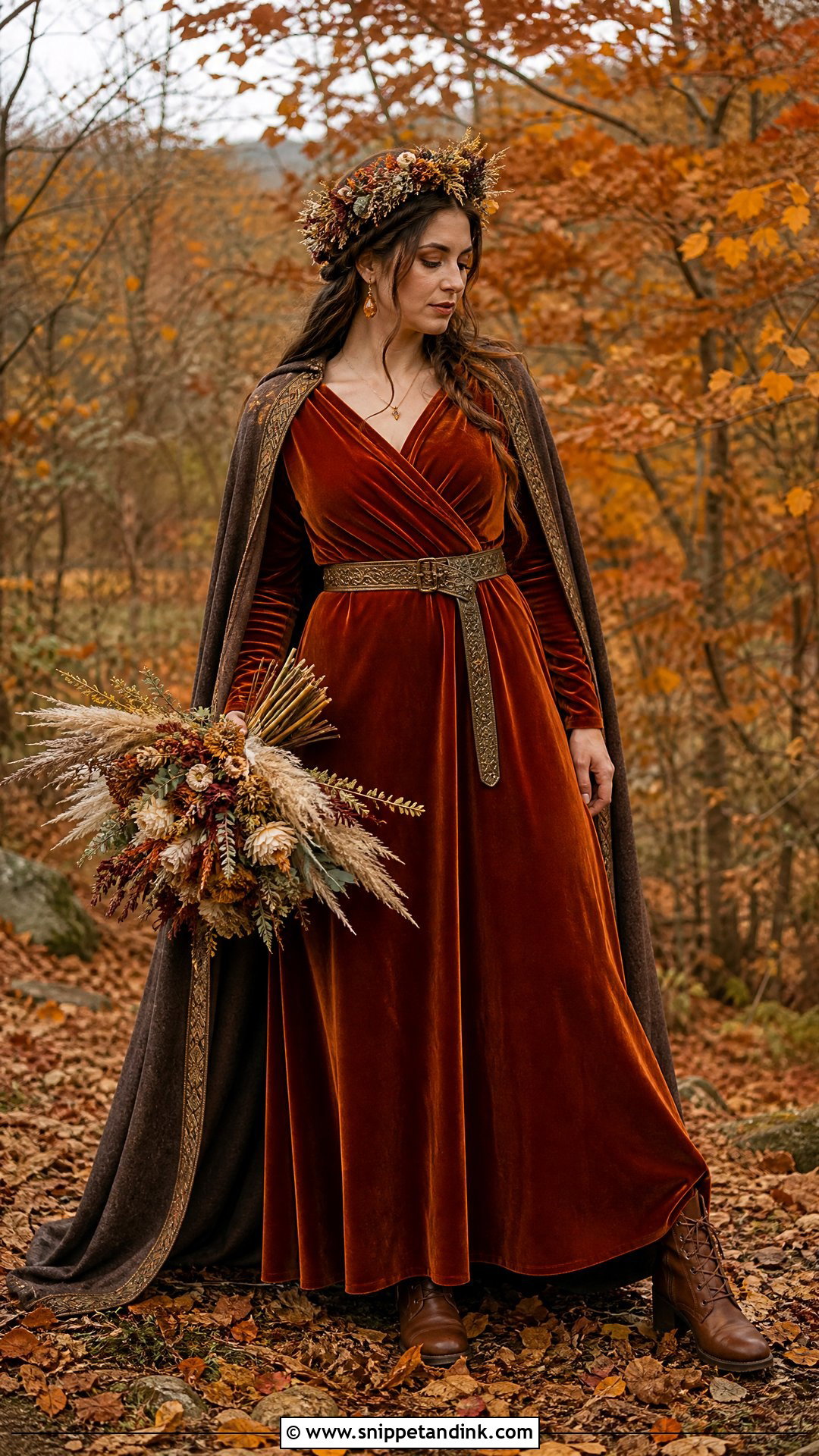 Autumn Velvet Pagan Wedding Dress - Snippet and Ink - 20 Pagan Wedding Dress Ideas