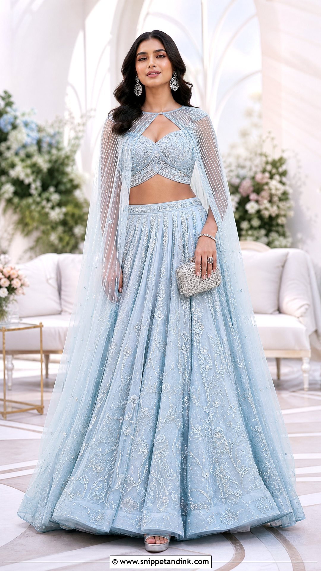 Baby Blue Cape Lehenga - Snippet and Ink - 20 Pastel Indian Wedding Dress Ideas