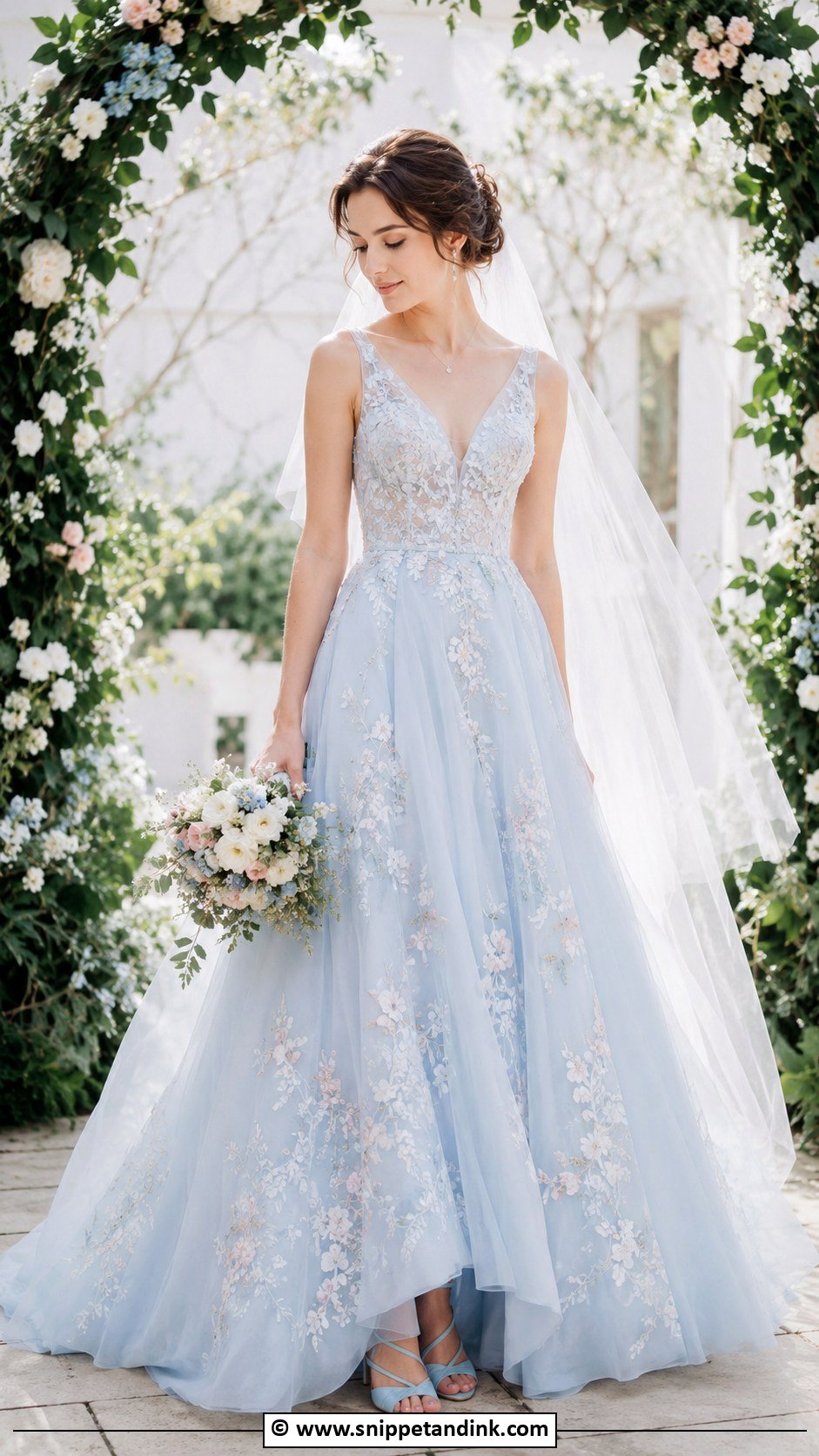 Baby Blue Embroidered Wedding Dress - Snippet and Ink - 25 Baby Blue Wedding Dress Ideas
