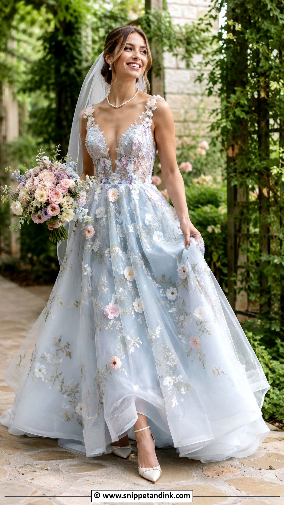 Baby Blue Floral Wedding Dress - Snippet and Ink - 25 Baby Blue Wedding Dress Ideas
