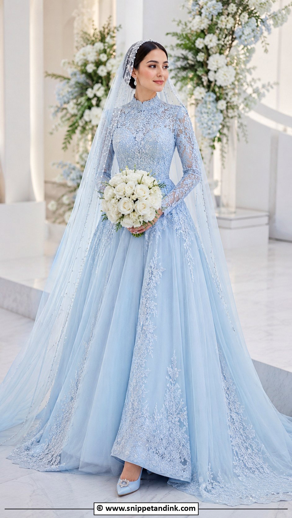 Baby Blue Long Sleeve Wedding Dress - Snippet and Ink - 25 Baby Blue Wedding Dress Ideas