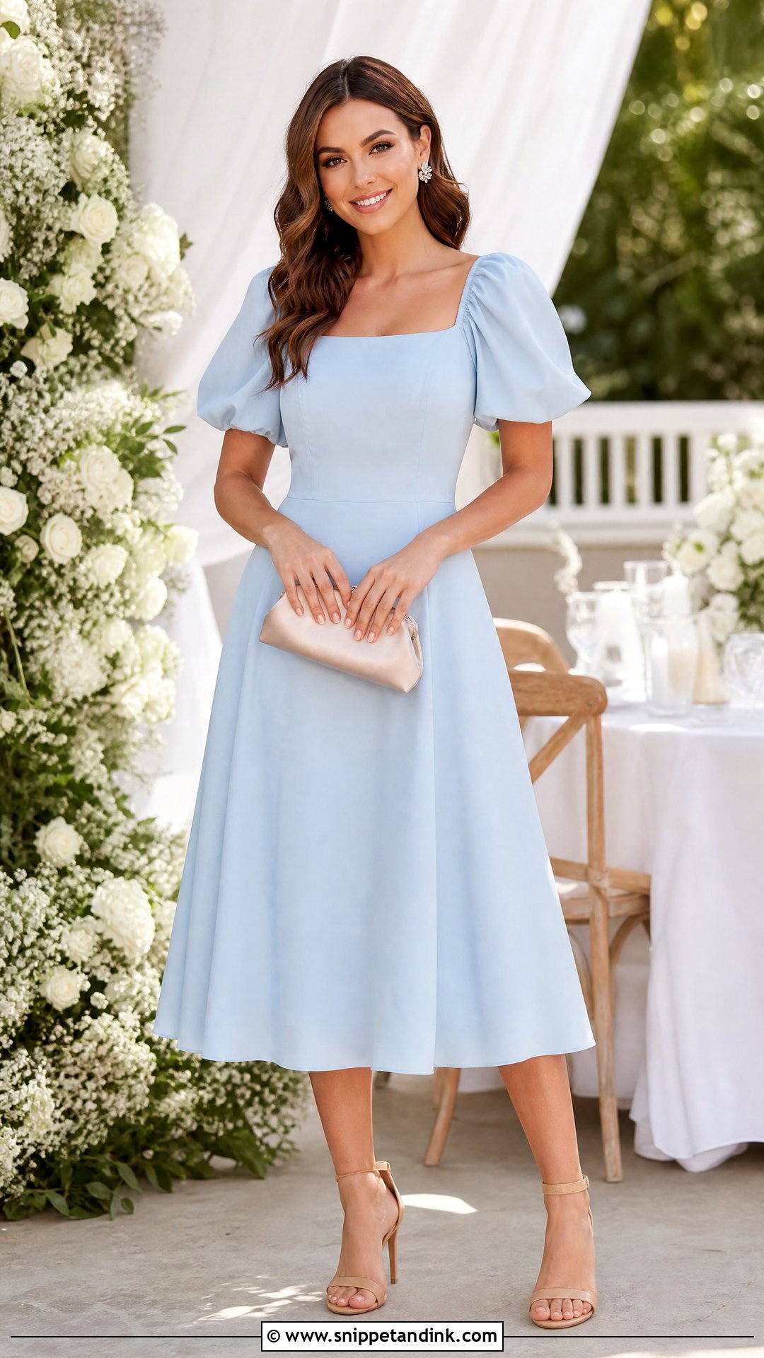 Baby Blue Puff Sleeve Dress Wedding Outfit - Snippet and Ink - 25 Baby Blue Dress Outfit Wedding Ideas