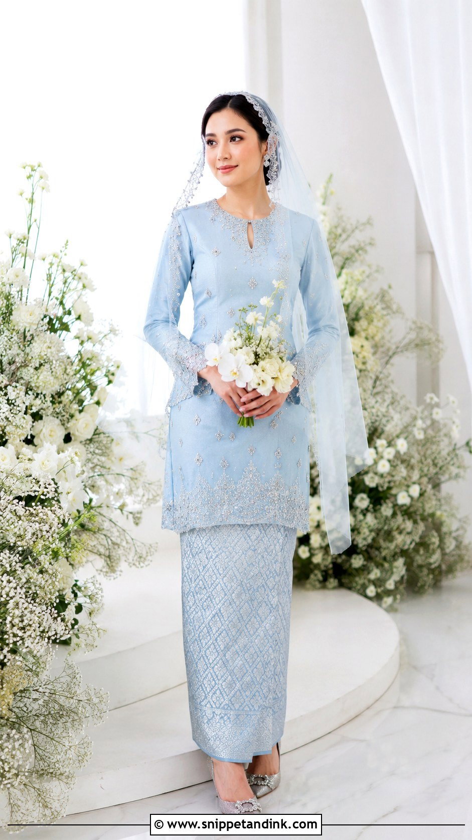 Baby Blue Songket Wedding Dress - Snippet and Ink - 30 Songket Wedding Dress Ideas
