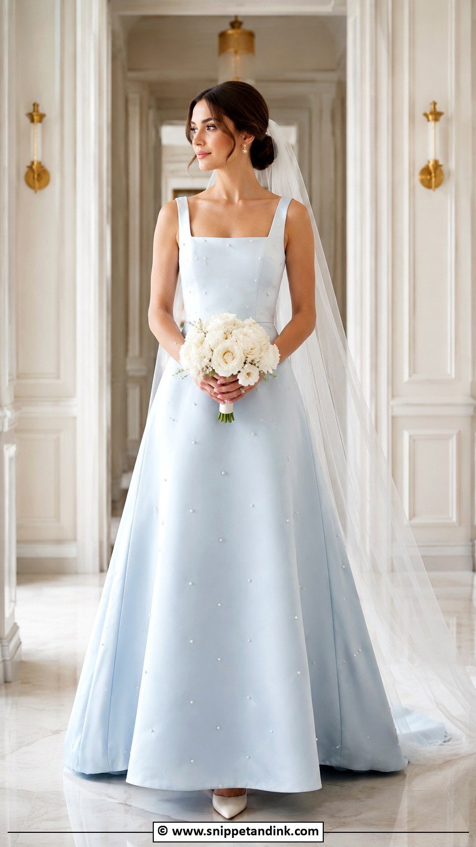 Baby Blue Square Neck Wedding Dress - Snippet and Ink - 25 Baby Blue Wedding Dress Ideas