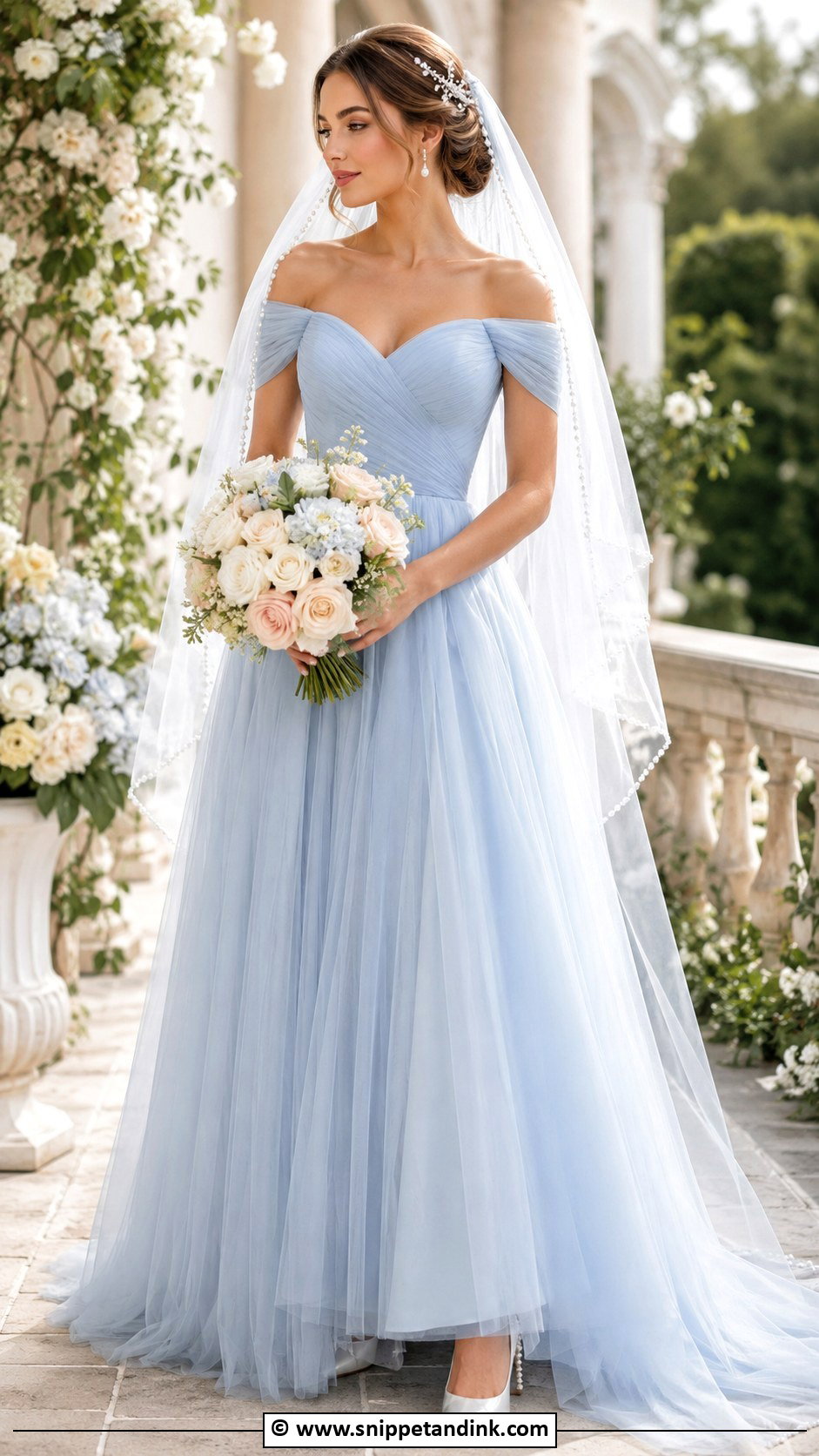Baby Blue Wedding Dress With Pearl Accessories - Snippet and Ink - 25 Baby Blue Wedding Dress Ideas