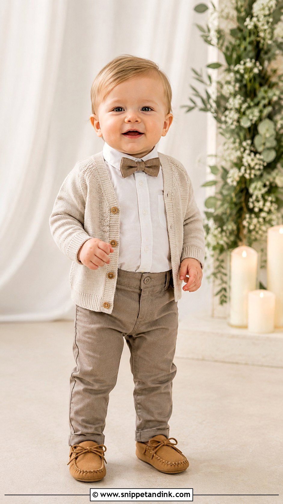 Baby Boy Cardigan And Trousers Wedding Outfit - Snippet and Ink - 25 Baby Wedding Outfit Ideas