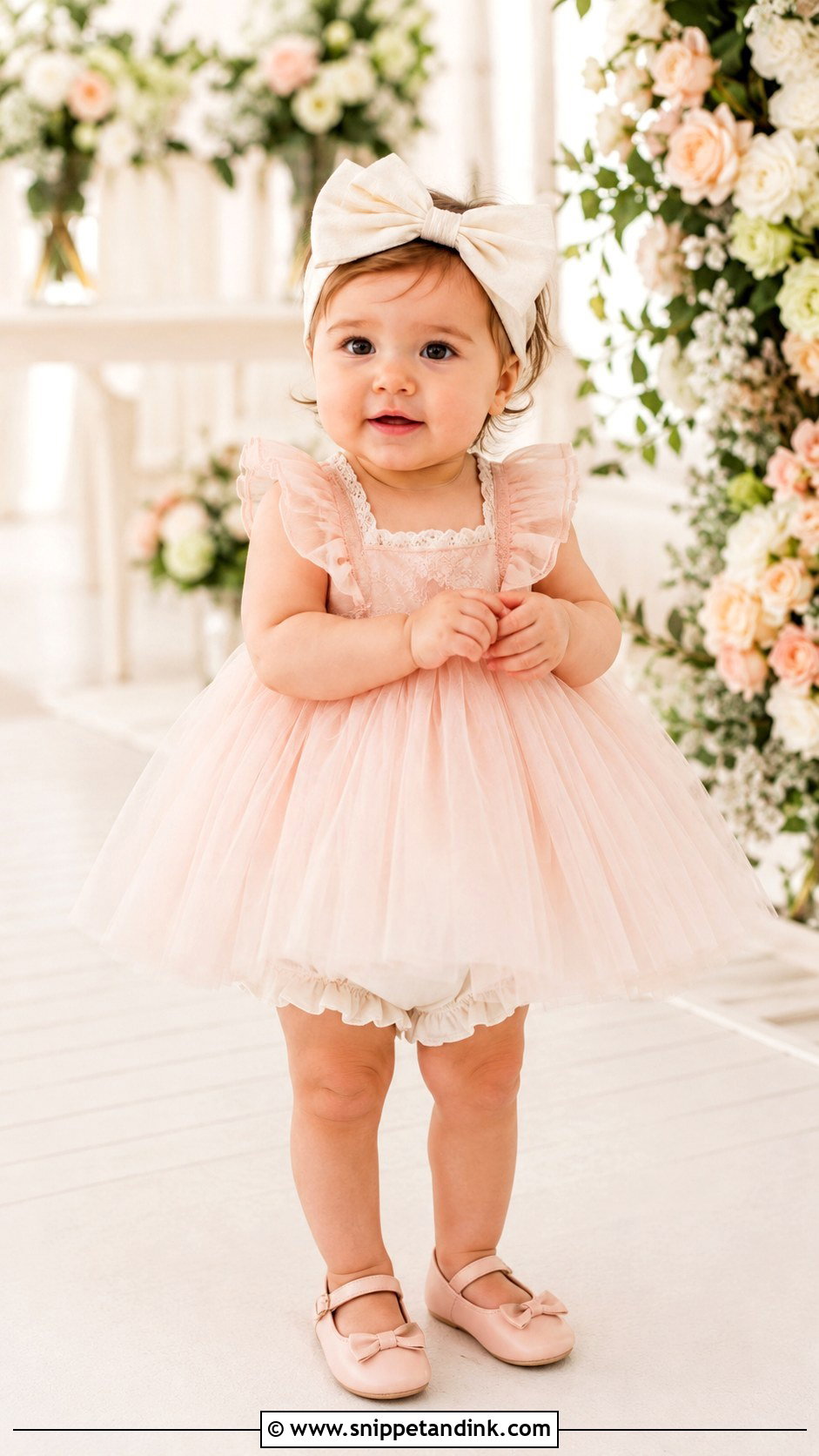 Baby Girl Blush Tulle Dress Wedding Outfit - Snippet and Ink - 25 Baby Girl Wedding Outfit Ideas