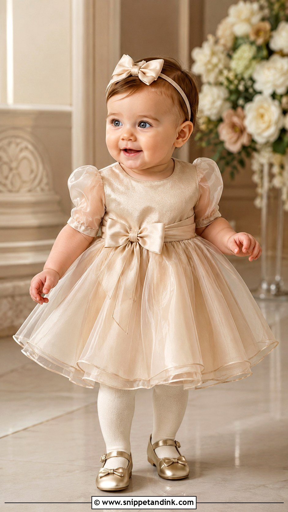 Baby Girl Champagne Dress Wedding Outfit - Snippet and Ink - 25 Baby Girl Wedding Outfit Ideas