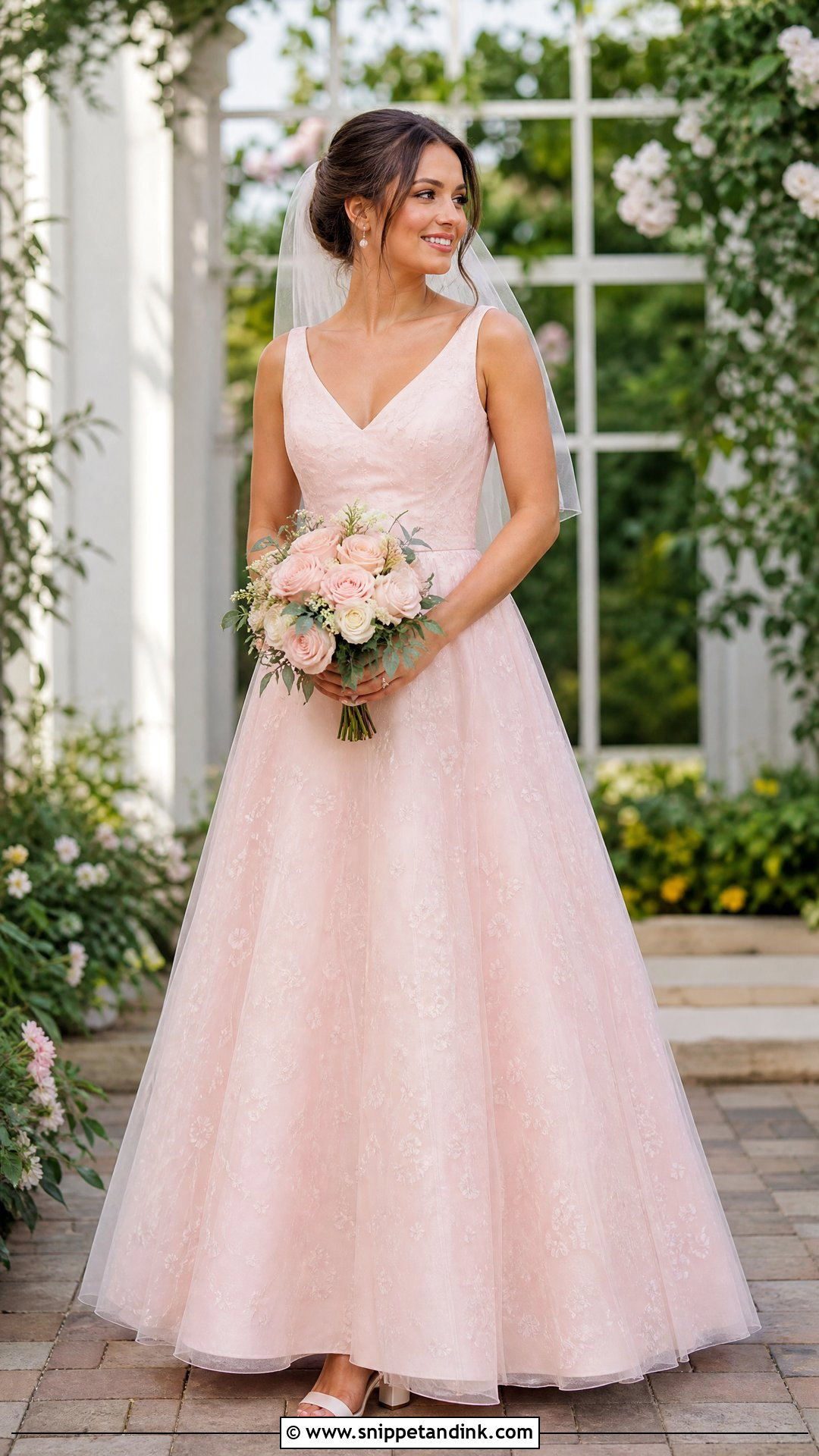 Baby Pink A Line Wedding Dress - Snippet and Ink - 25 Baby Pink Wedding Dress Ideas