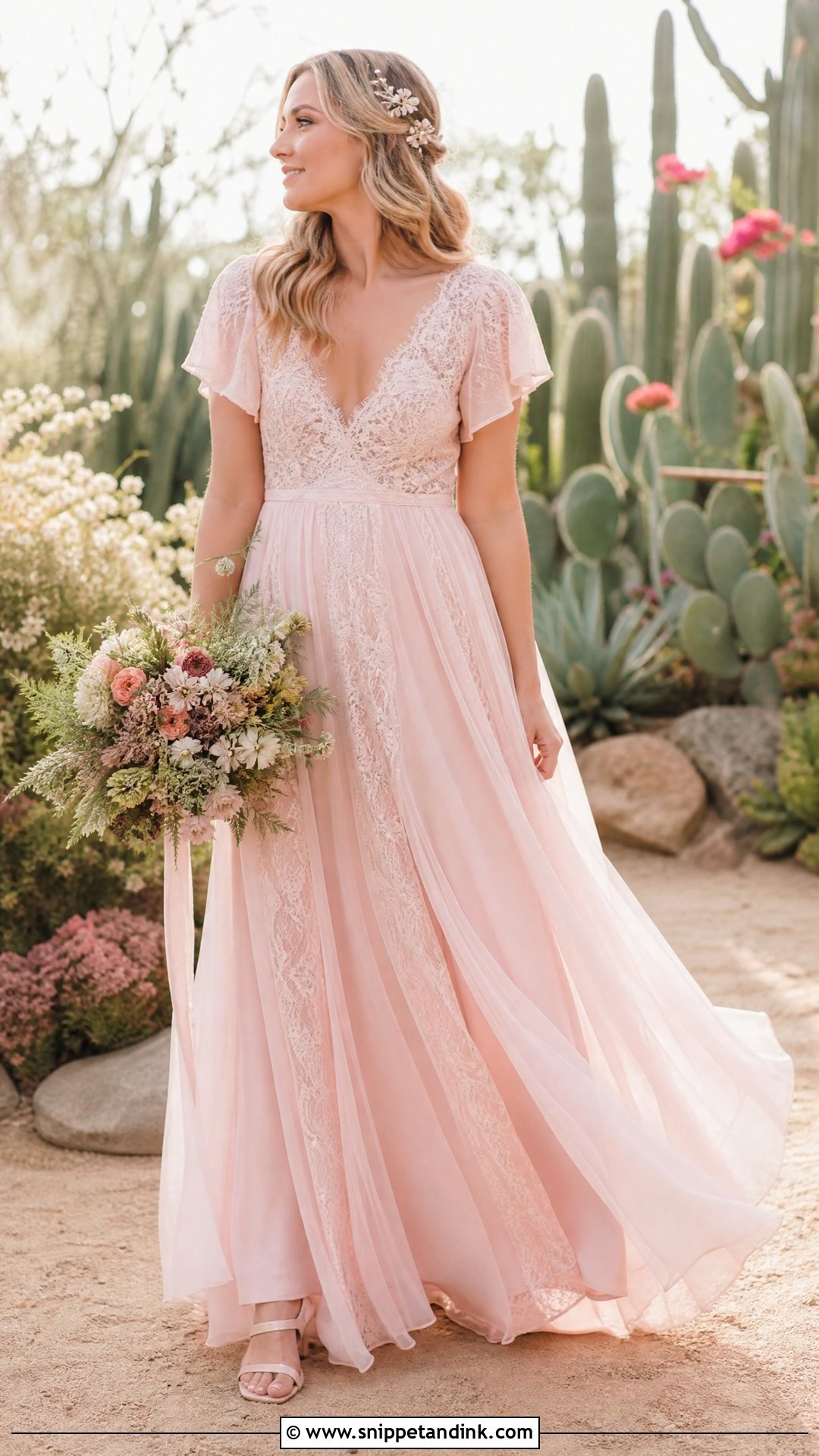 Baby Pink Boho Wedding Dress - Snippet and Ink - 25 Baby Pink Wedding Dress Ideas