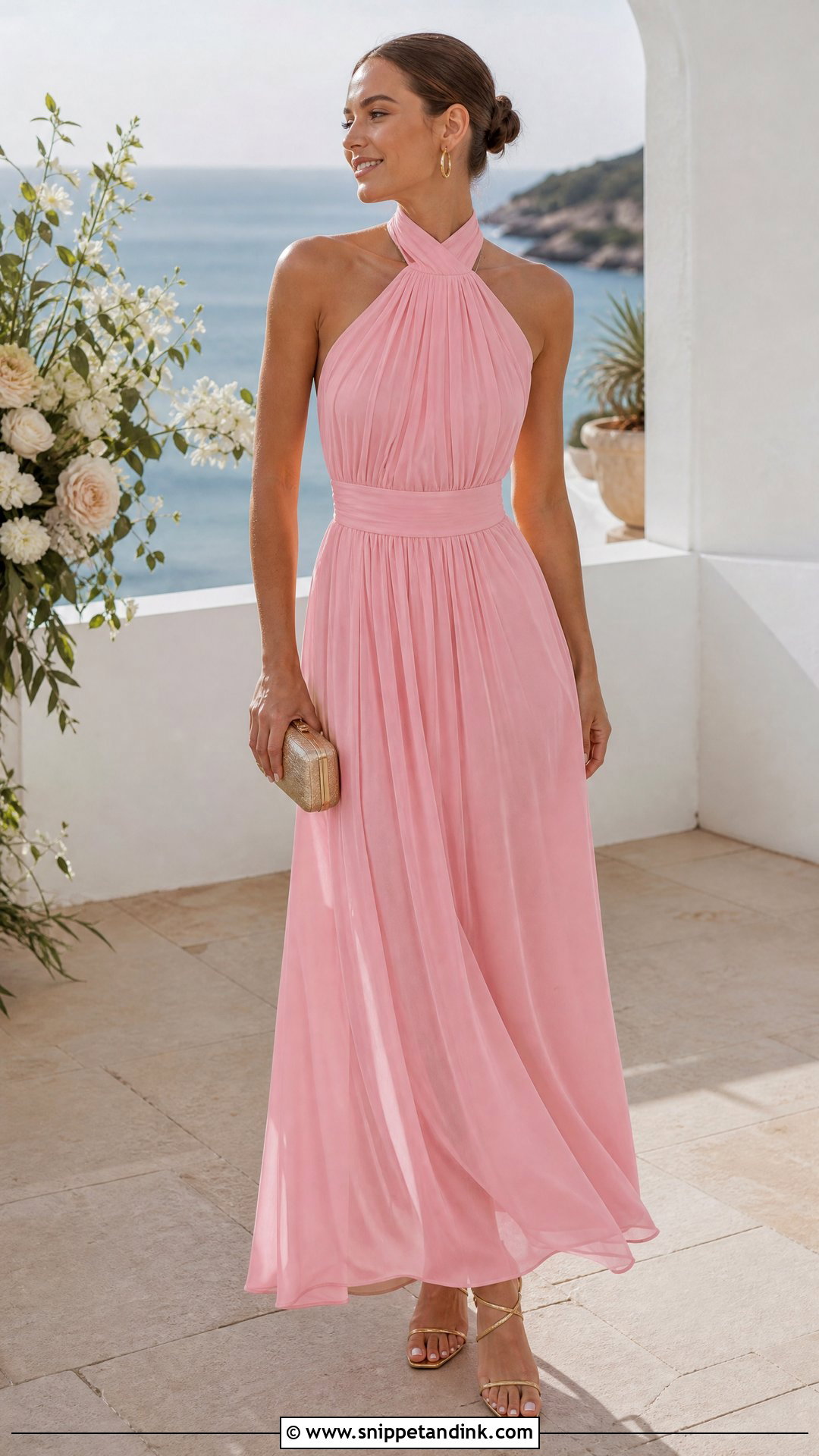 Baby Pink Halter Dress Wedding Outfit - Snippet and Ink - 25 Baby Pink Dress Outfit Wedding Ideas