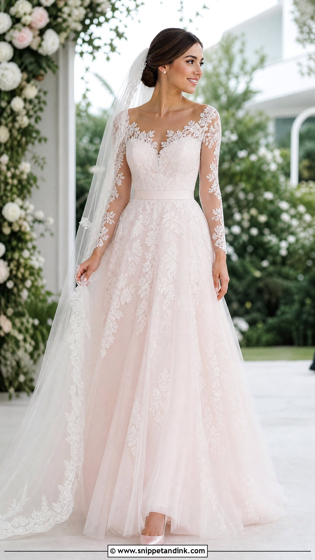 Baby Pink Lace Wedding Dress - Snippet and Ink - 25 Baby Pink Wedding Dress Ideas