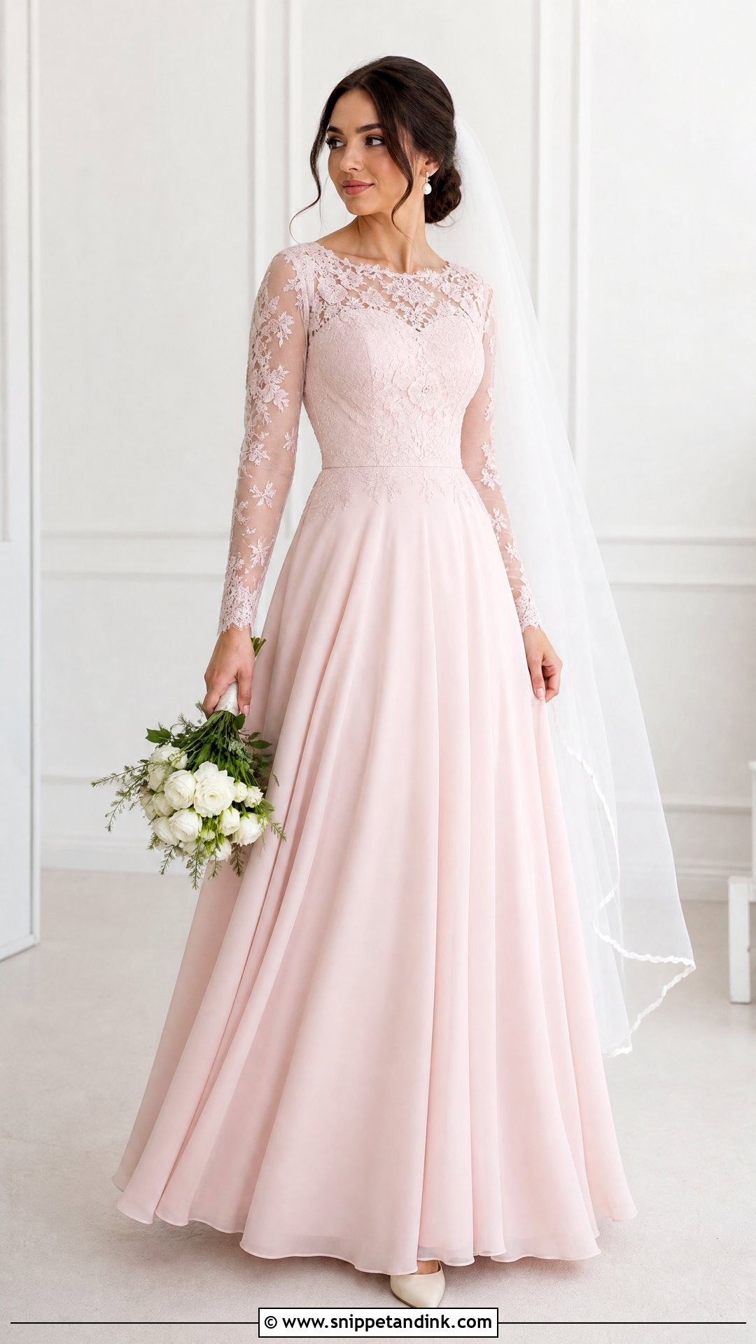 Baby Pink Long Sleeve Wedding Dress - Snippet and Ink - 25 Baby Pink Wedding Dress Ideas
