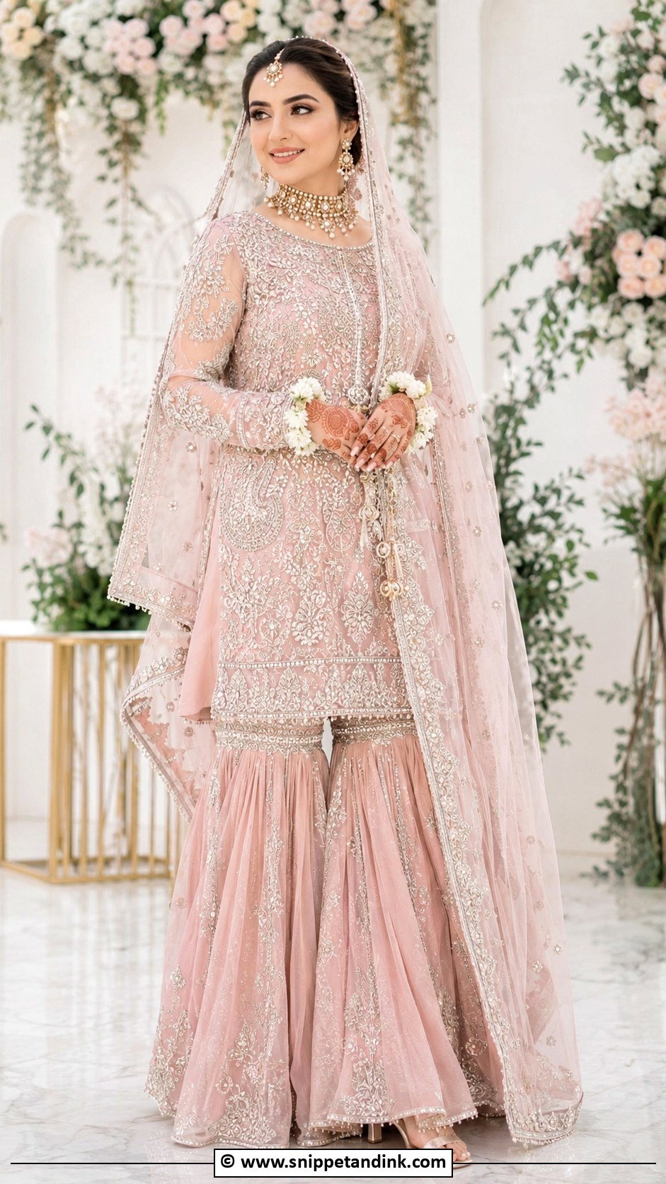 Baby Pink Pakistani Bridal Gharara - Snippet and Ink - 30 Pink Pakistani Bridal Dress Ideas