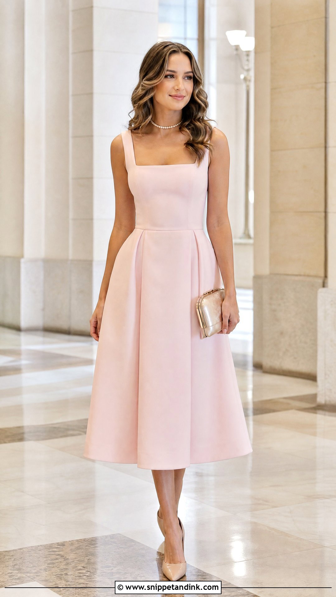 Baby Pink Square Neck Dress Wedding Outfit - Snippet and Ink - 25 Baby Pink Dress Outfit Wedding Ideas