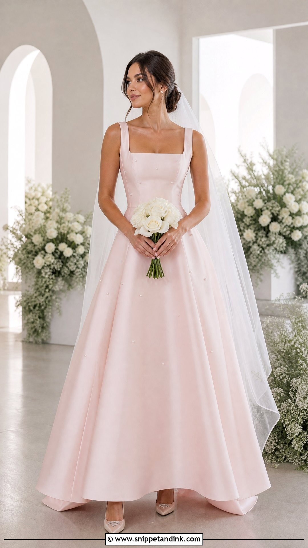 Baby Pink Square Neck Wedding Dress - Snippet and Ink - 25 Baby Pink Wedding Dress Ideas