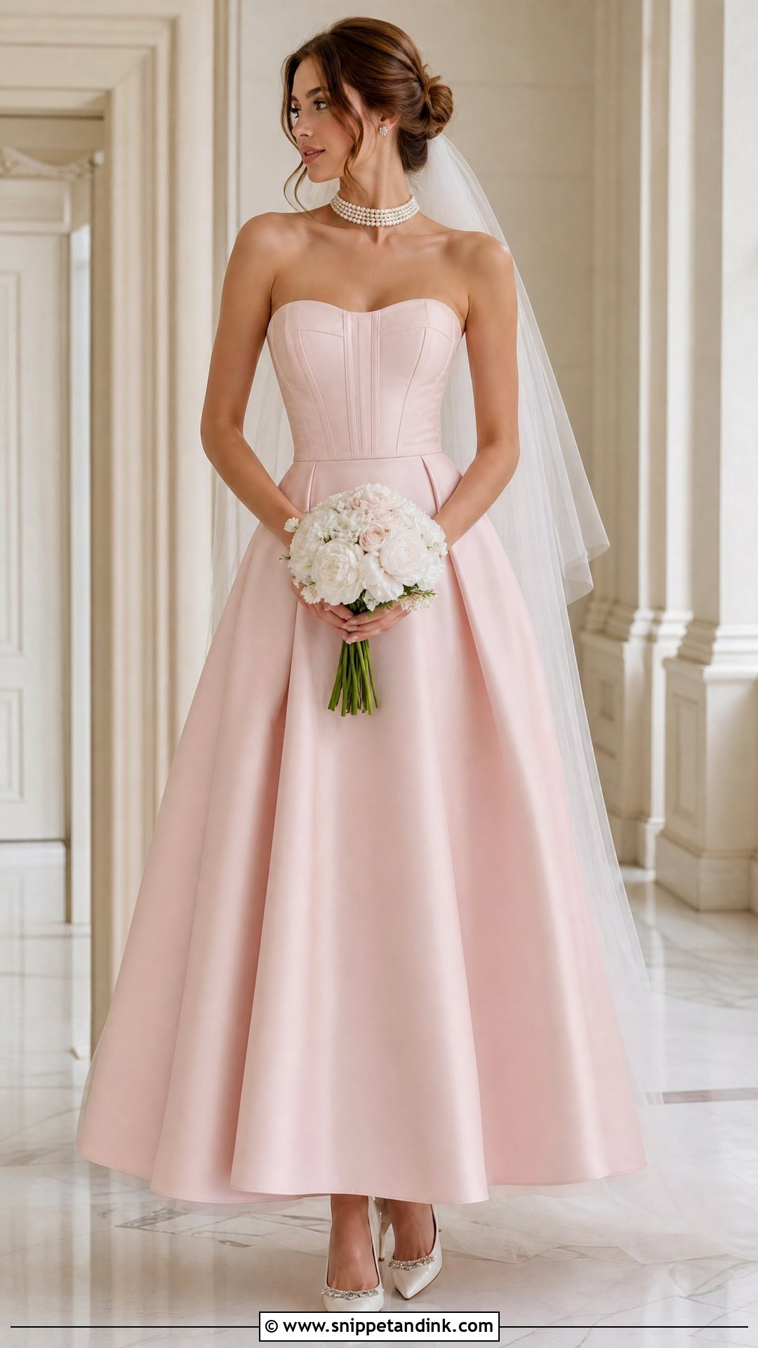 Baby Pink Strapless Wedding Dress - Snippet and Ink - 25 Baby Pink Wedding Dress Ideas