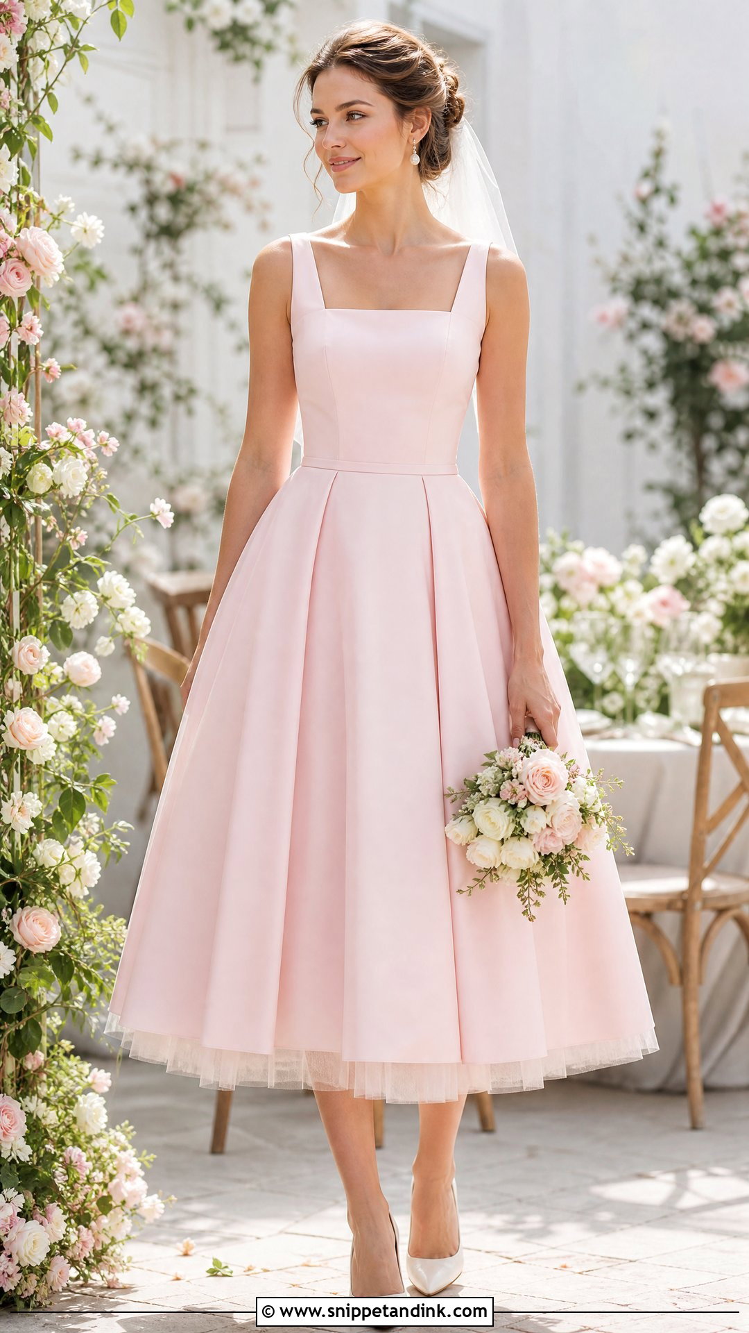 Baby Pink Tea Length Wedding Dress - Snippet and Ink - 25 Baby Pink Wedding Dress Ideas
