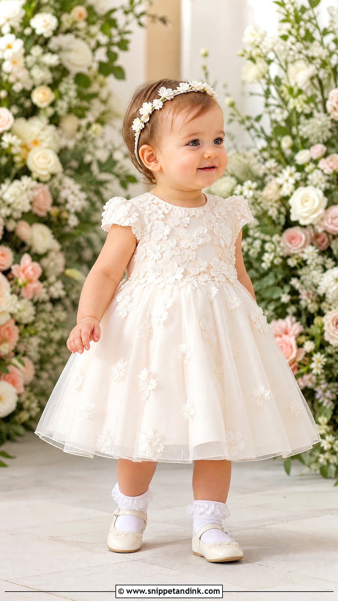 Baby Wedding Dress With Floral Applique - Snippet and Ink - 25 Baby Wedding Dress Ideas