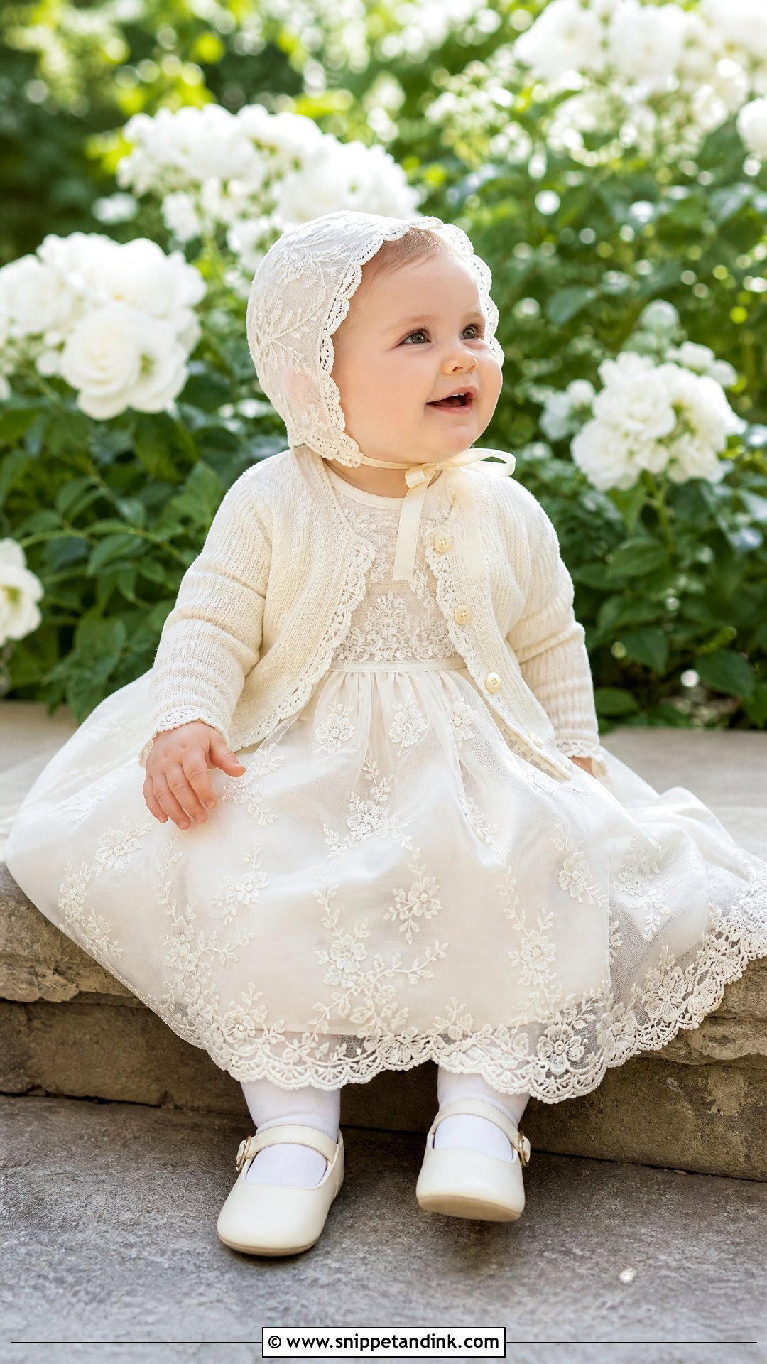 Baby Wedding Dress With Matching Bonnet - Snippet and Ink - 20 Baby in Wedding Dress Ideas