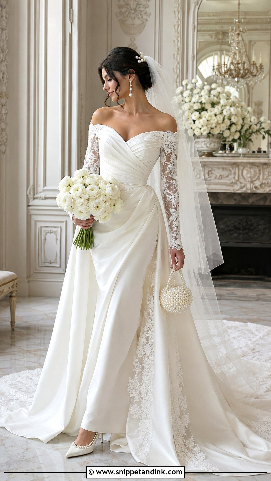 Baccara Wedding Dress With Pearl Accessories - Snippet and Ink - 20 Baccara Wedding Dress Ideas