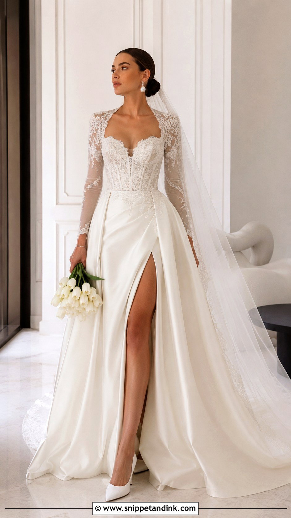 Baccara Wedding Dress With Sleek Low Bun - Snippet and Ink - 20 Baccara Wedding Dress Ideas