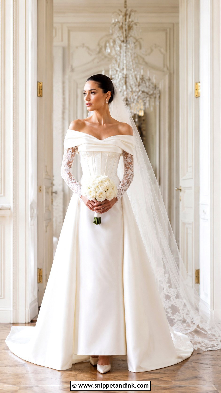 Baccara Wedding Dress With White Rose Bouquet - Snippet and Ink - 20 Baccara Wedding Dress Ideas