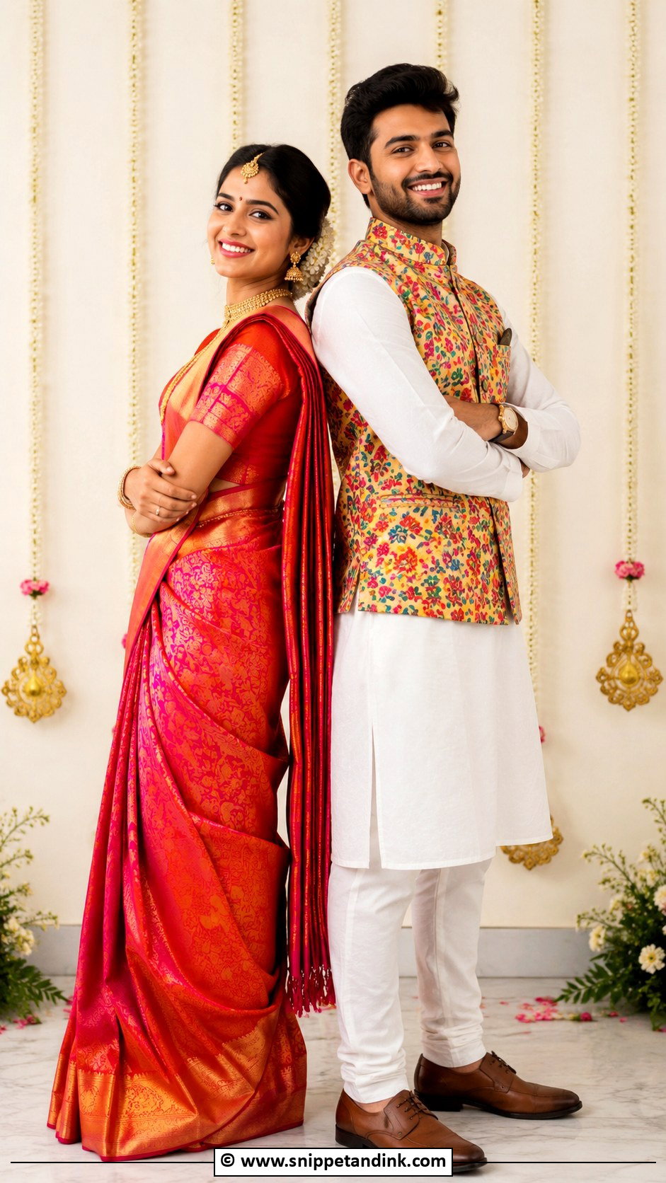 Back To Back Traditional Couple Pose - Snippet and Ink - 25 Couple Poses in Traditional Wear Ideas