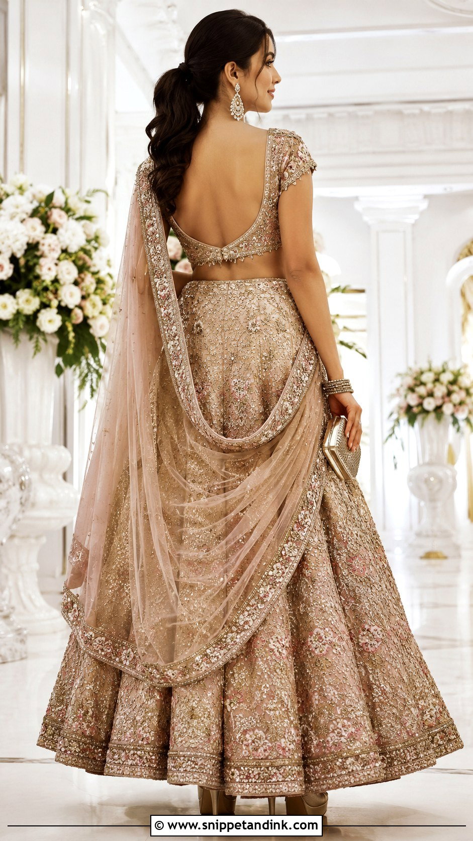 Back U Shape Lengha Drape - Snippet and Ink - 20 Lengha Draping Styles