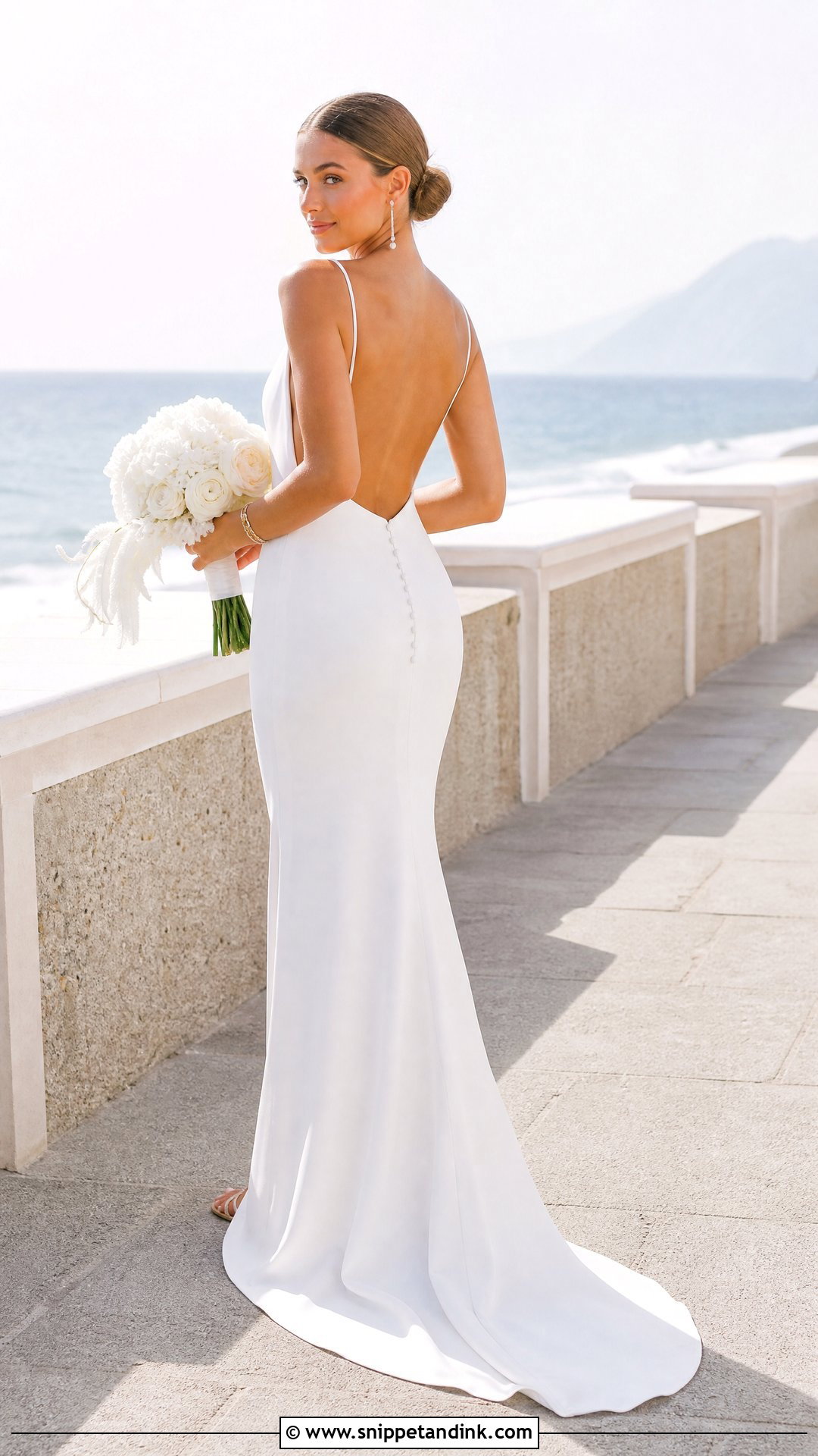 Backless Crepe Sea Wedding Dress - Snippet and Ink - 20 Sea Wedding Dress Ideas