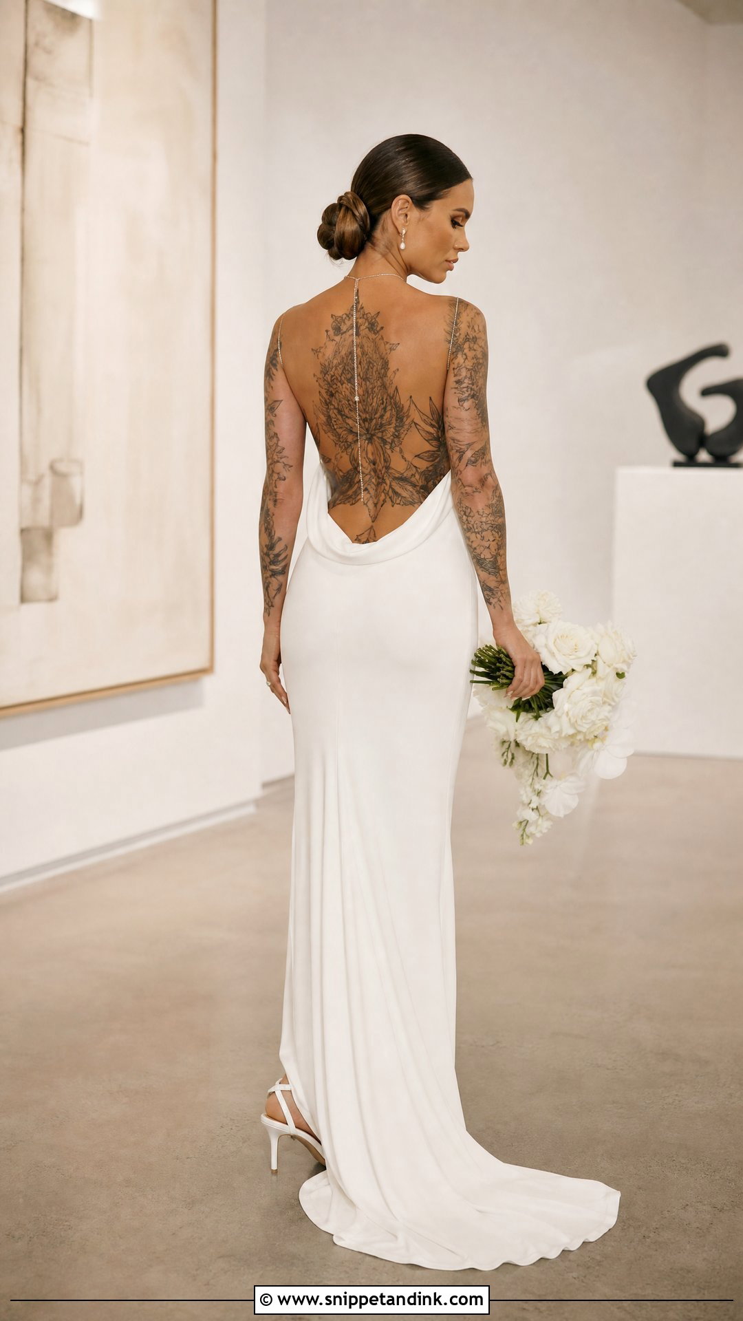 Backless Crepe Wedding Dress - Snippet and Ink - 20 Tattooed Bride Wedding Dress Ideas