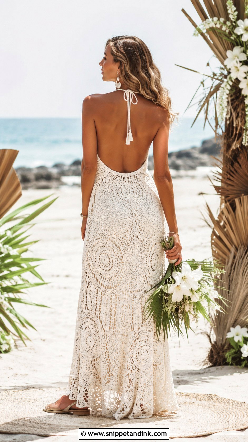 Backless Crochet Hippie Wedding Dress - Snippet and Ink - 30 Hippie Wedding Dress Ideas