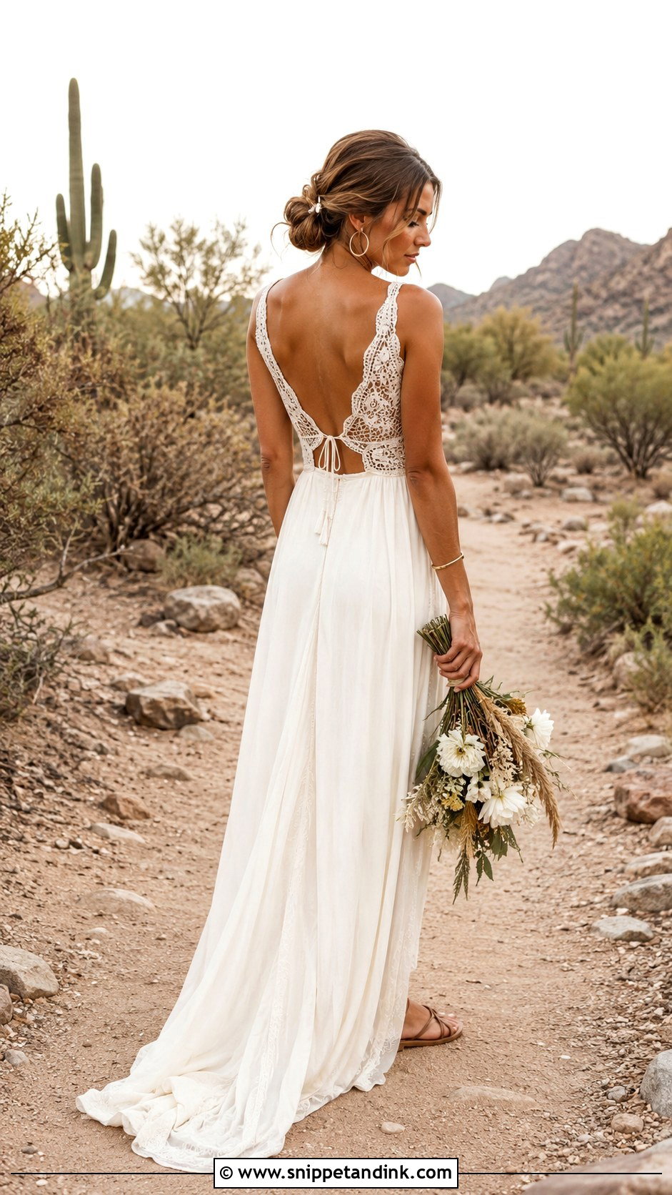 Backless Crochet Lace Boho Elopement Dress - Snippet and Ink - 20 Boho Elopement Dress Ideas