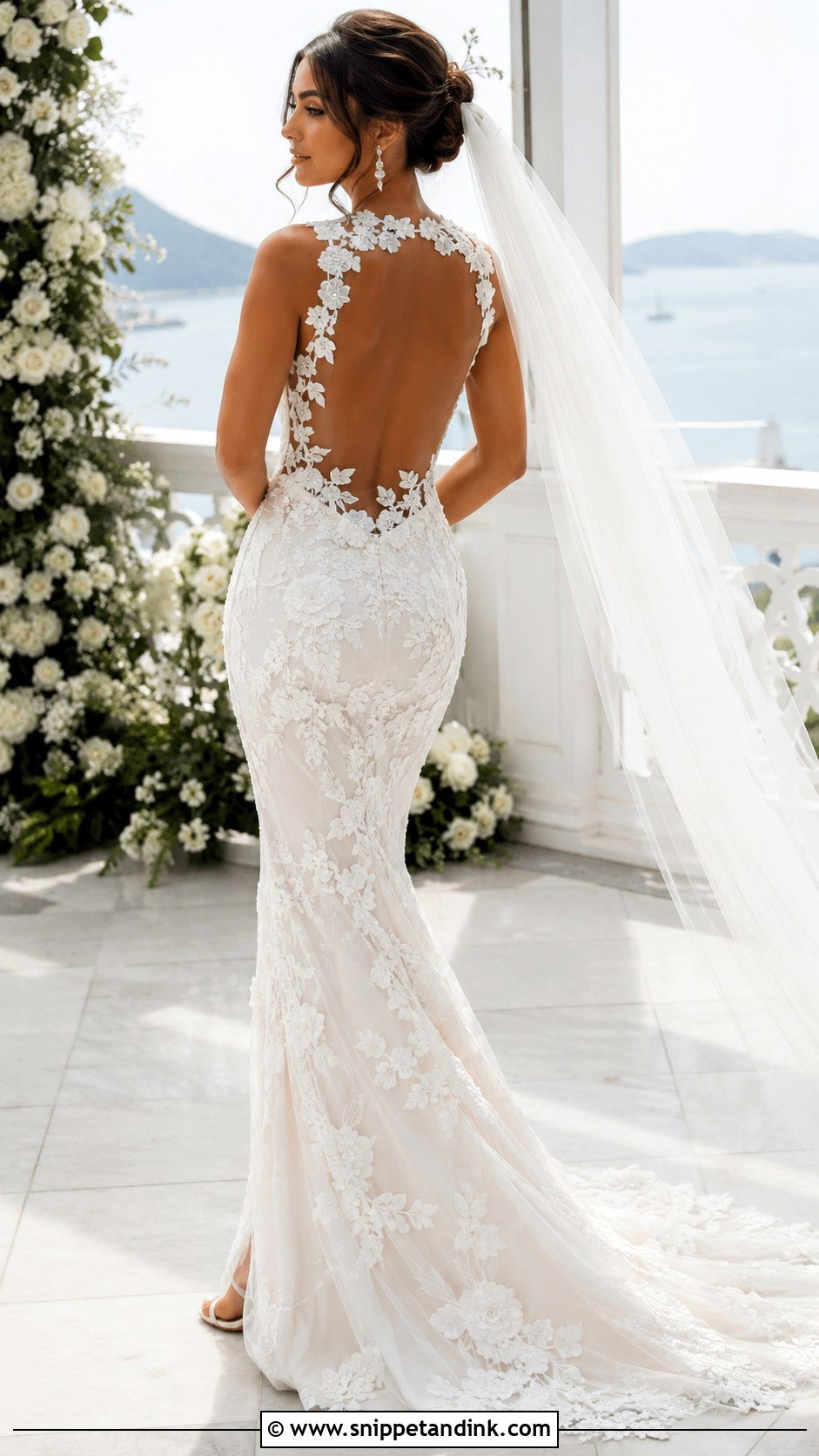 Backless Floral Applique Wedding Dress - Snippet and Ink - 20 Floral Applique Wedding Dress Ideas
