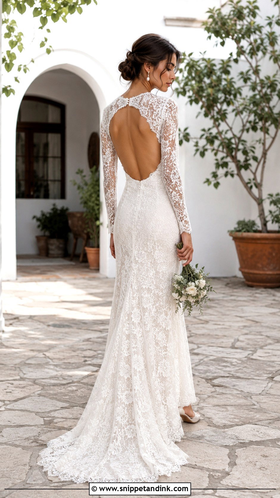 Backless Lace Long Sleeve Elopement Dress - Snippet and Ink - 20 Long Sleeve Elopement Dress Ideas