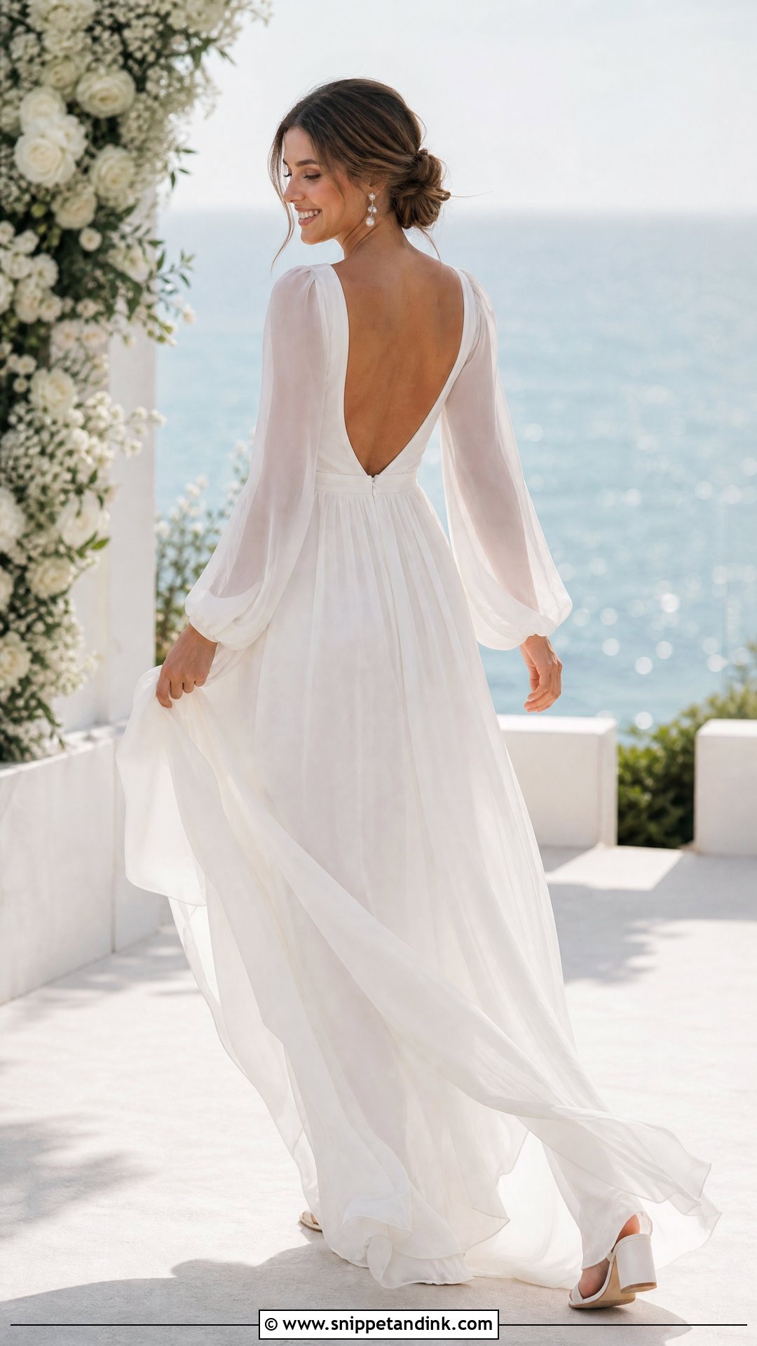 Backless Long Sleeve Chiffon Wedding Dress - Snippet and Ink - 25 Long Sleeve Backless Wedding Dress Ideas