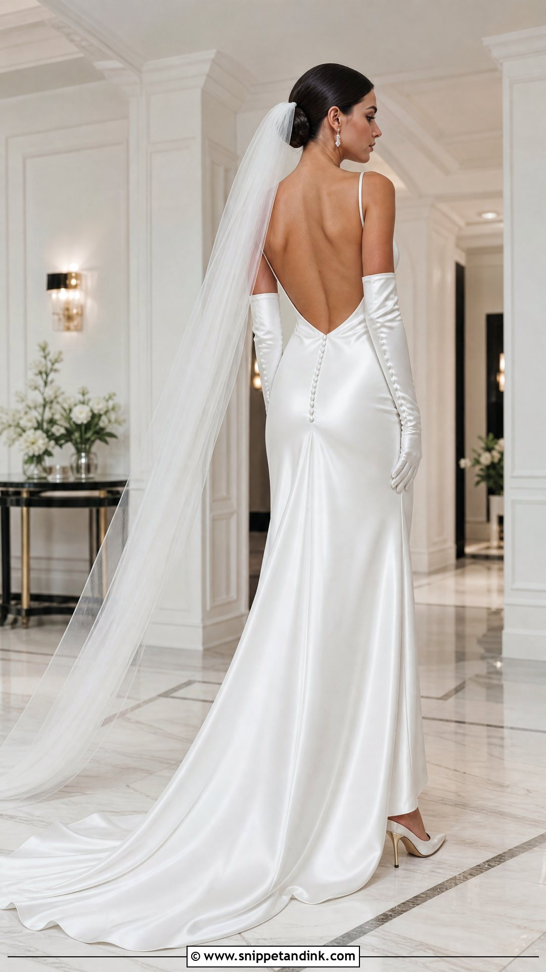 Backless Satin Wedding Dress With Button Gloves - Snippet and Ink - 20 Satin Wedding Dress with Gloves Ideas