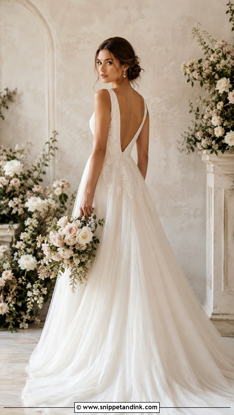 Backless V Neck Wedding Dress - Snippet and Ink - 25 Backless Wedding Dresses