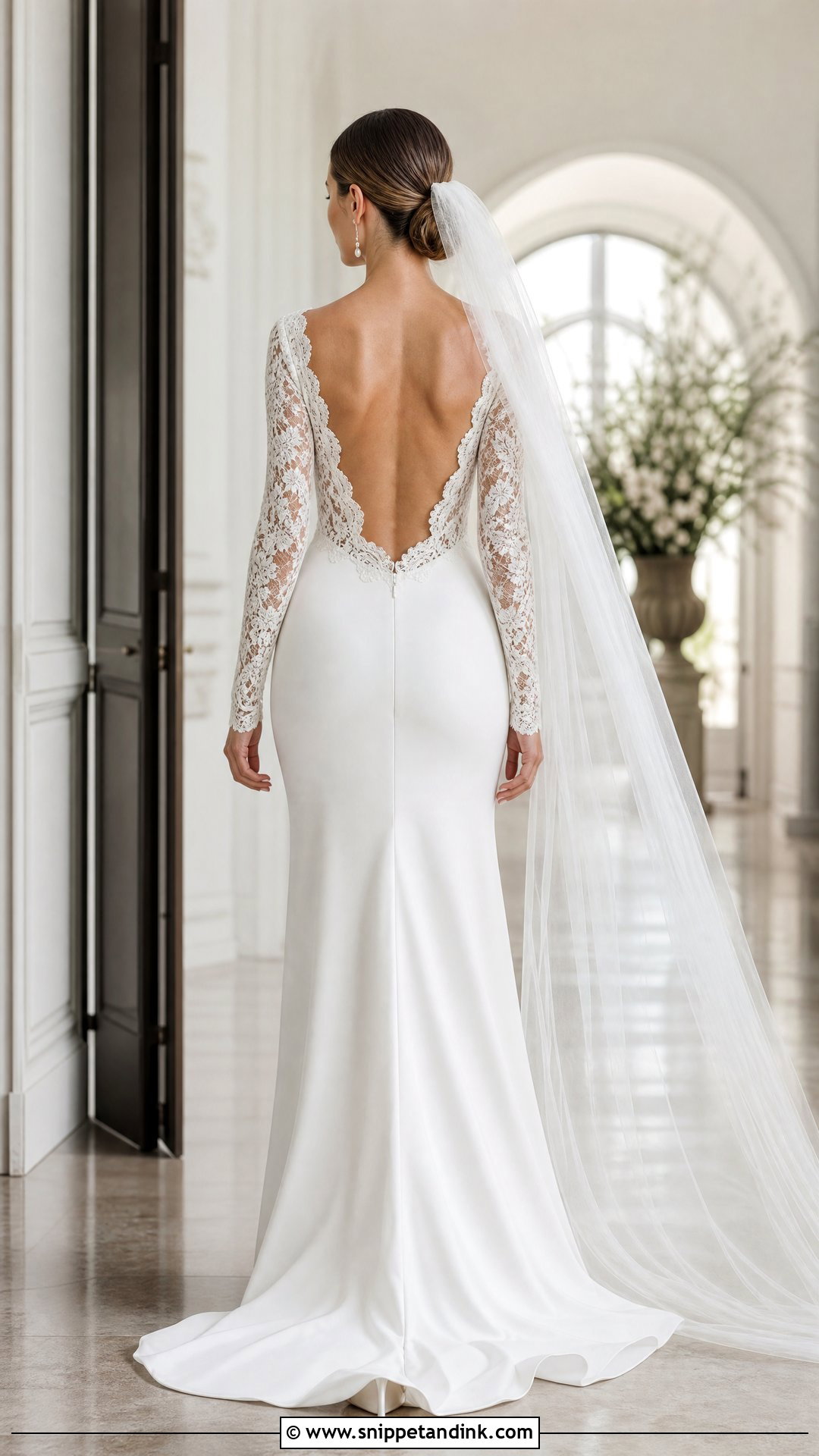 Backless Wedding Dress With Lace Sleeves - Snippet and Ink - 20 Wedding Dress Back Detail Ideas