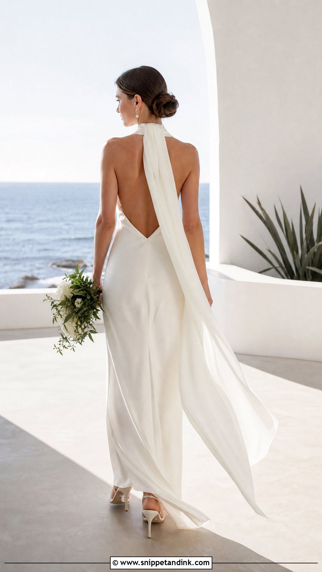 Backless Wedding Dress With Trailing Scarf - Snippet and Ink - 25 Neck Scarf Wedding Dress Ideas