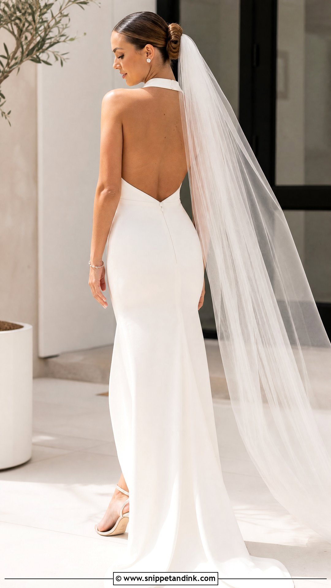 Backless Wedding Dress With Tulle Veil - Snippet and Ink - 20 Jennifer Aniston Wedding Dress Ideas