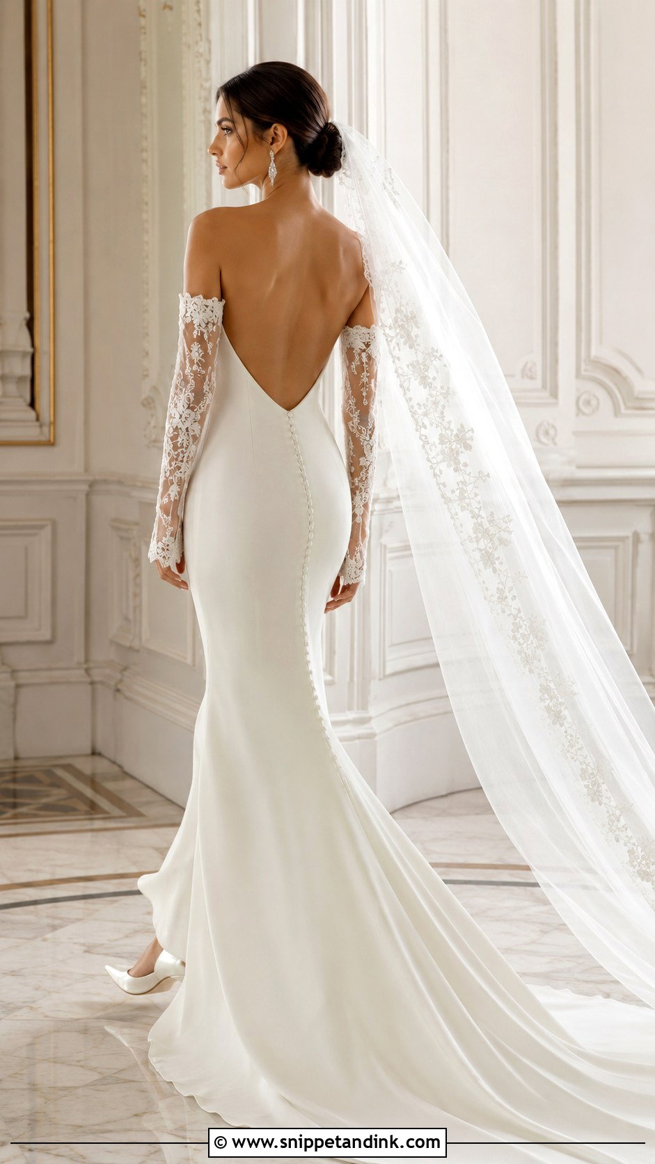 Backless Wedding Gown With Detachable Sleeves - Snippet and Ink - 20 Backless Wedding Gown Ideas