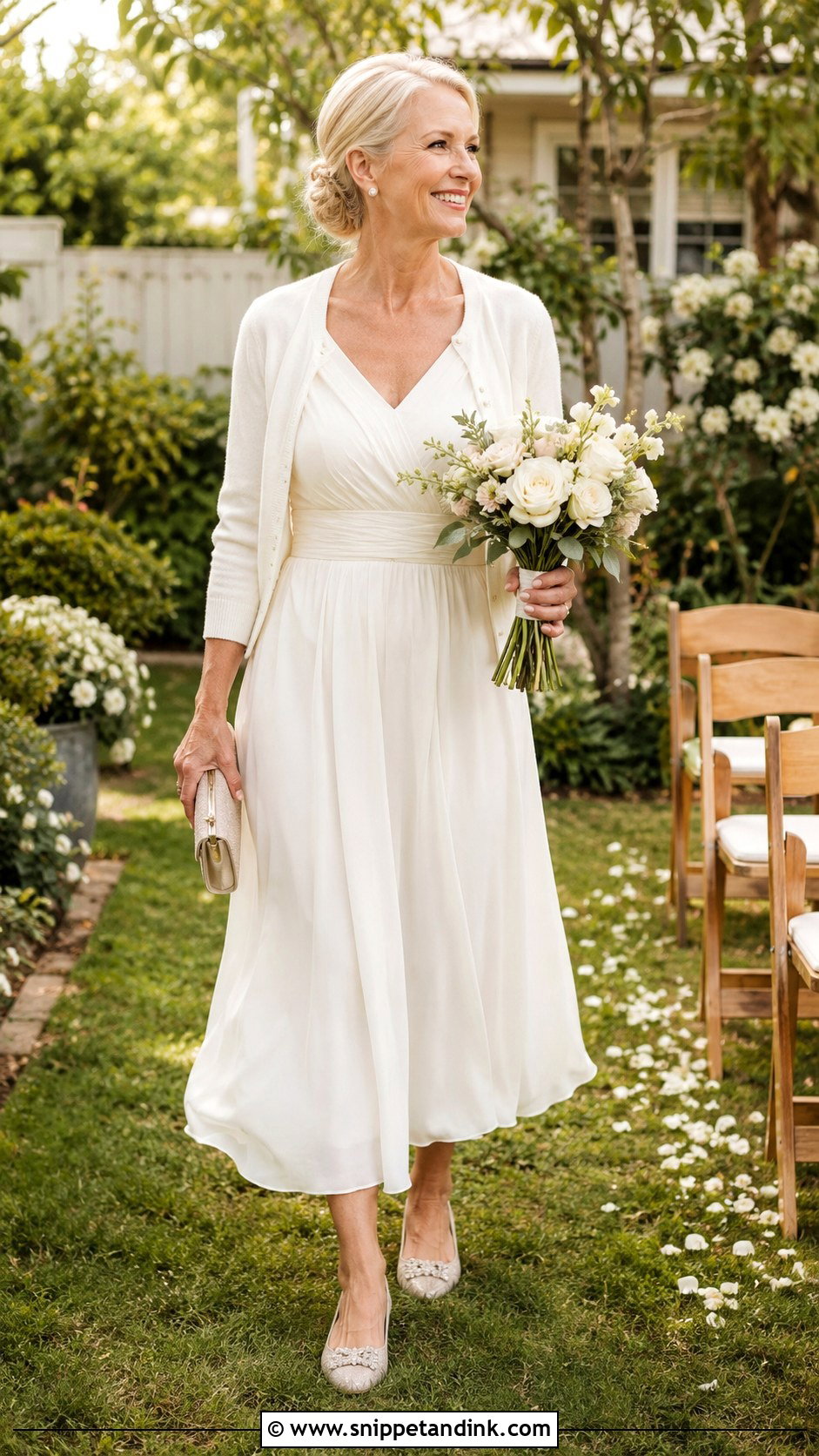 Backyard Wedding Dress With Cardigan And Flats - Snippet and Ink - 20 Casual Wedding Dress for Second Marriage Older Bride Ideas