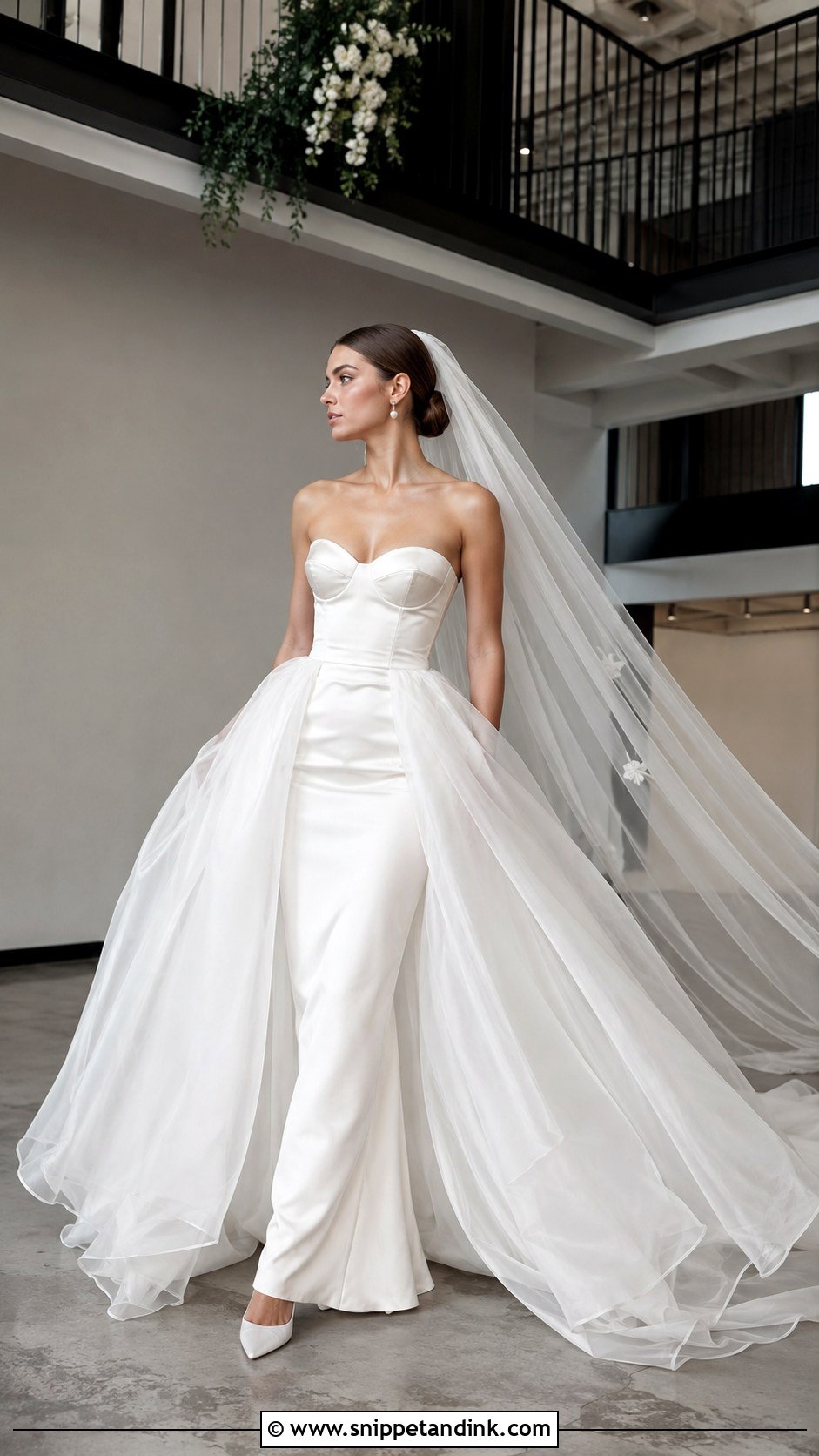 Balconette Wedding Dress With Detachable Overskirt - Snippet and Ink - 20 Balconette Wedding Dress Ideas