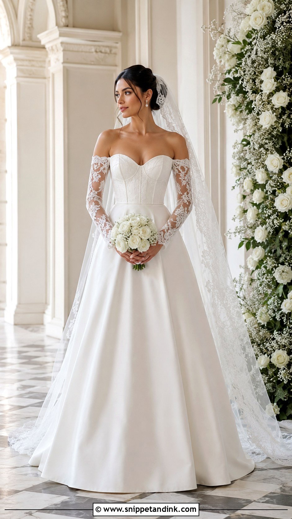 Balconette Wedding Dress With Detachable Sleeves - Snippet and Ink - 20 Balconette Wedding Dress Ideas